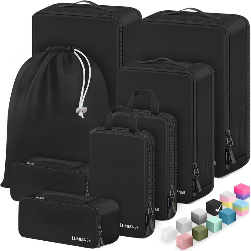 Velaybor 8 Set Compression Packing Cubes for Travel, Waterproof Luggage Organizers, Suitcase Organizer Set for Carry-On & Checked Baggage, Travel Accessories for Men & Women - Image 1